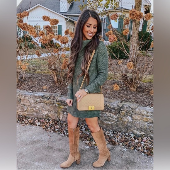 A New Day Green Cowl Neck Tunic Length Sweater Medium Blogger Favorite - Picture 1 of 10